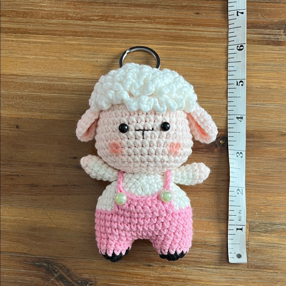 Handmade Crochet Amigurumi Sheep Keychain Pink